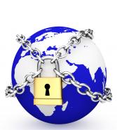 0914 blue earth globe locked with chains for global security stock photo