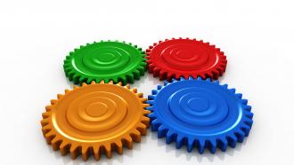 0914 bright color gears in process image graphic stock photo