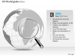 0914 business plan 3d world globe magnifying glass on africa powerpoint presentation template