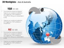 0914 business plan 3d world globe with location pins on asia and europe powerpoint presentation template
