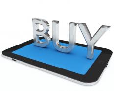 0914 buy word on touchscreen smart phone stock photo