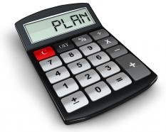 0914 calculator with the word plan stock photo