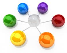 0914 circular network of colorful spheres stock photo