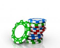 0914 colorful poker chips for casino gambling stock photo