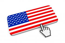 0914 computer cursor pointing at american flag stock photo