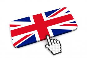 0914 computer cursor pointing at british flag stock photo