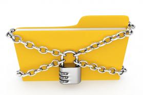 0914 computer folder locked with chain for security stock photo