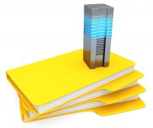 0914 computer server on yellow folders for data storage stock photo