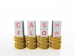 0914 cube cash flow word top coin stacks growth concept stock photo
