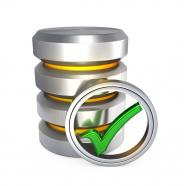 0914 database silver icon with green tick mark stock photo