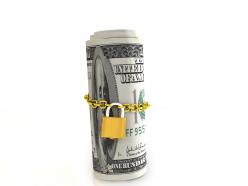 0914 dollar locked with chain for security stock photo