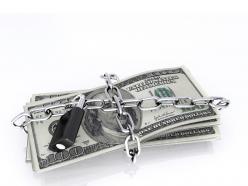 0914 dollars chained and locked for security stock photo