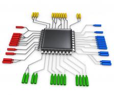 0914 electronic circuit with chip processor stock photo