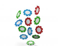 0914 falling red blue and green poker chips money graphic stock photo