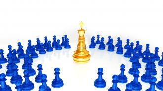 0914 gold chess king surrounded by pawns leadership image stock photo