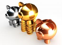 0914 gold silver and bronze piggy banks stock photo