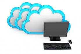 0914 graphics of clouds with laptop for cloud computing stock photo