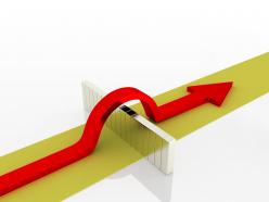 0914 green path red arrow jumps above the wall success graphic stock photo