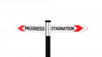 0914 innovative progress stagnation arrows sign board pole image stock photo