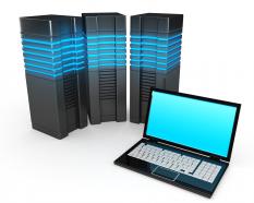 0914 laptop with computer servers workstation concept stock photo