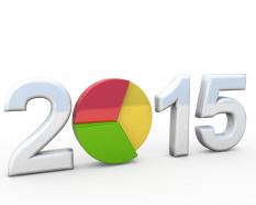 0914 pie chart with year 2015 for business planning stock photo