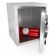 0914 red dynamite bomb inside the safe stock photo