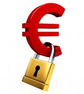 0914 red euro symbol with golden padlock for financial security stock photo