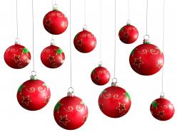 0914 red hanging christmas balls on white background stock photo
