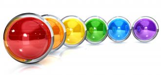 0914 row of colorful sphere for competition stock photo