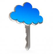 0914 silver key with blue cloud for cloud computing stock photo