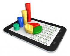 0914 spreadsheet and charts on computer tablet stock photo