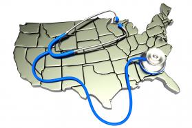 0914 stethoscope on map of america stock photo