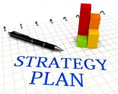0914 strategy plan text with tools stock photo