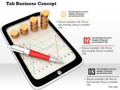 0914 tablet business concept graphs gold coins pen ppt slide image graphics for powerpoint