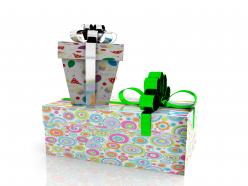 0914 textured birthday gifts with silver green ribbon stock photo