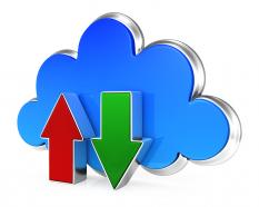 0914 upload and download arrows with blue cloud stock photo