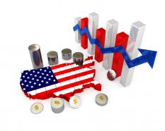 0914 us map with bar graph and coins for financial reports stock photo