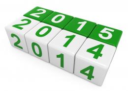 0914 white and green cubes with 2014 and 2015 for new year stock photo