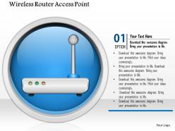 0914 wireless router access point icon on internet button ppt slide