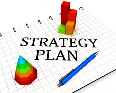 0914 word of strategy plan and tools stock photo