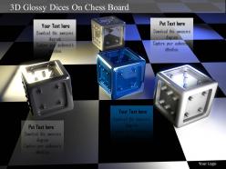 1014 3d glossy dices on chess board image graphics for powerpoint
