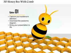 1014 3d honey bee with comb image graphics for powerpoint