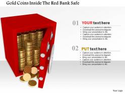1014 gold coins inside the red bank safe image graphics for powerpoint