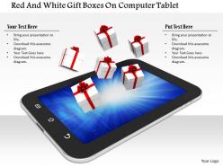 1014 red and white gift boxes on computer tablet image graphics for powerpoint