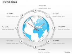 1014 world clock with globe map center powerpoint template