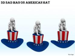 1113 3d sad man on american hat ppt graphics icons powerpoint