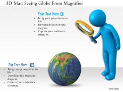 1114 3d Man Seeing Globe From Magnifier Ppt Graphics Icons