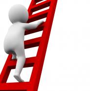 1114 3d man with stair for success stock photo