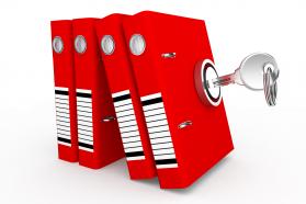 1114 3d red folders with lock stock photo