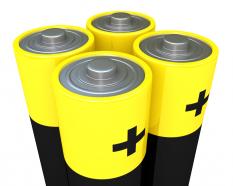 1114 battery cells with positive marks stock photo